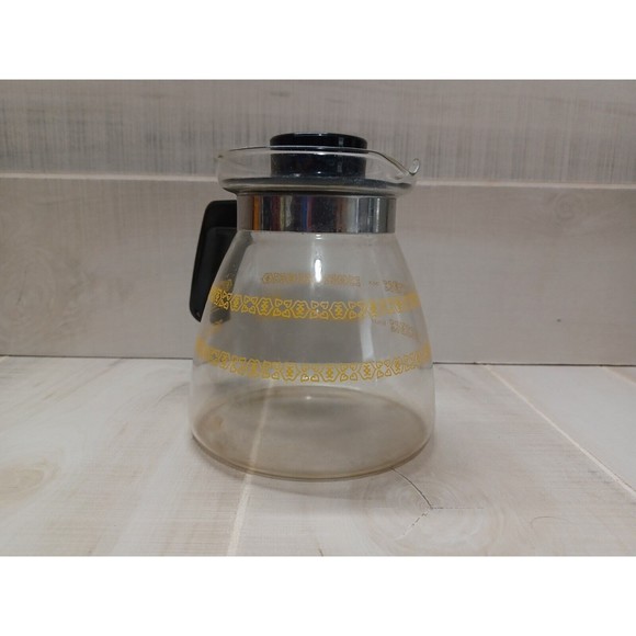Vintage Melitta 6 Cup Glass Replacement Coffee Pot Carafe w/ Lid Yellow Print - Picture 7 of 10